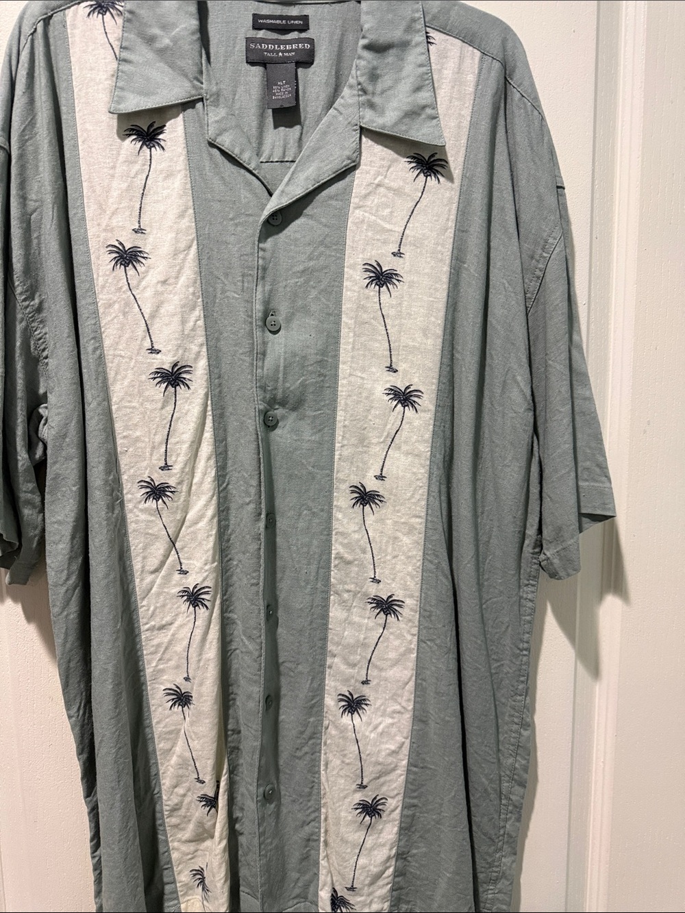 Saddlebred Sage Green Short-Sleeve Palm-Panel Shirt Jacket